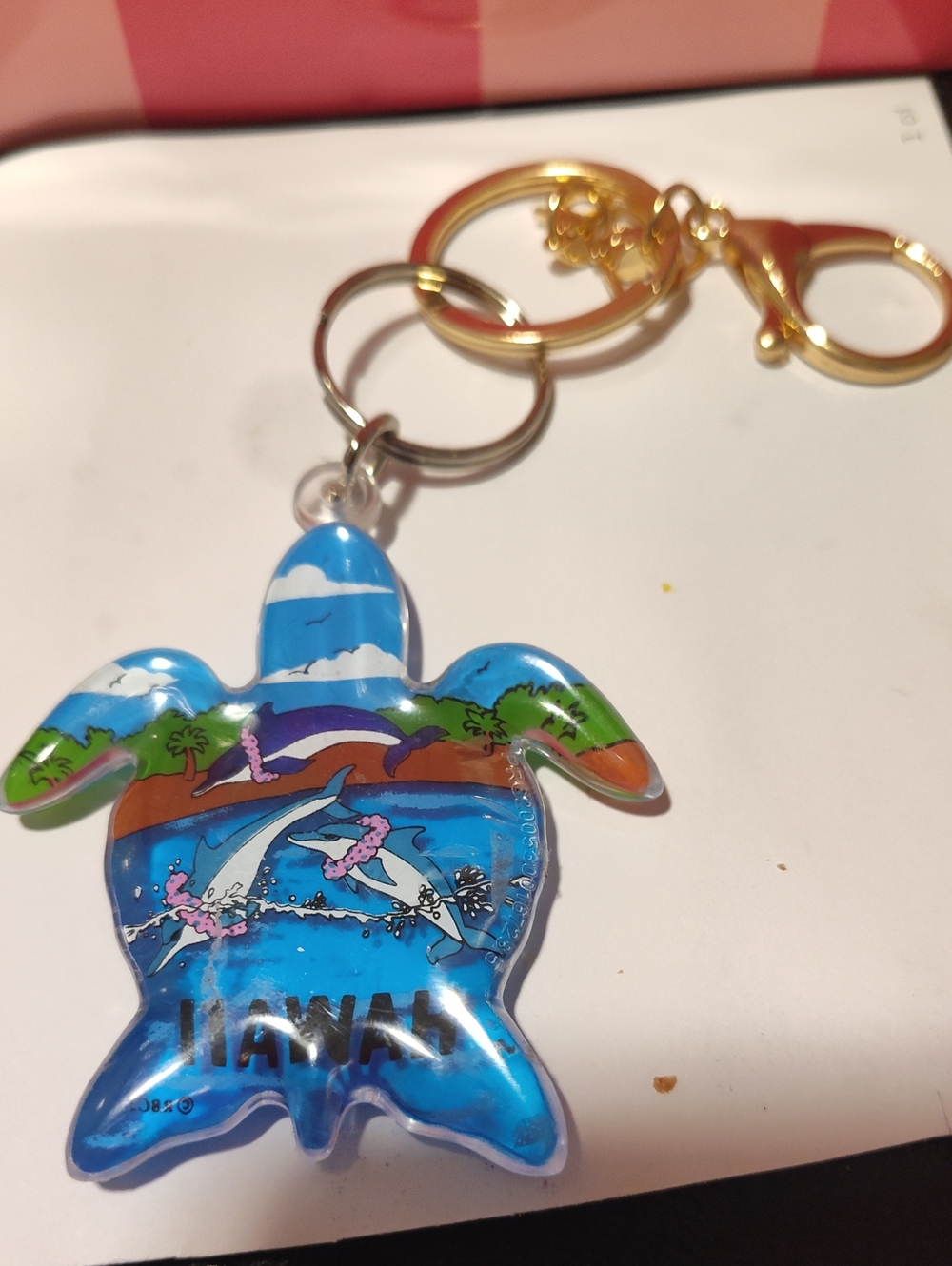 Hawaii Sea Turtle Keychain Charm - Blue Acrylic Goldtone Lever Tropical 2x2
